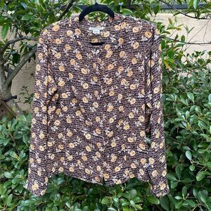 Georgiou Women's Black Tan Floral Print Long Sleeve Button Down Blouse Size 6. E
